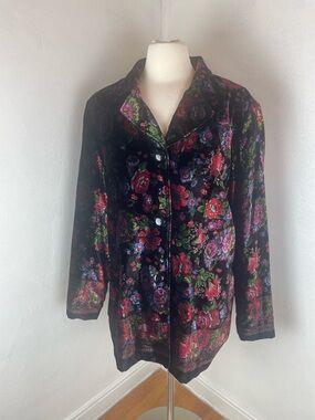 Coldwater Creek Black Floral Velvet Blazer